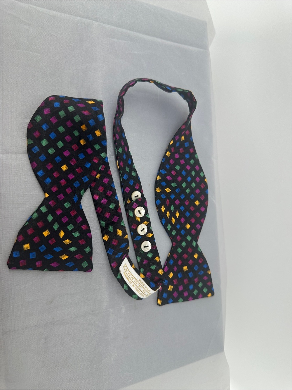 Carrot & Gibbs Black Bow Tie with Colorful Diamond Pattern
